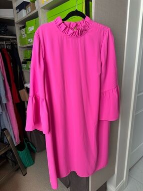 J. Crew Hot Pink Ruffle-Neck Shift Dress